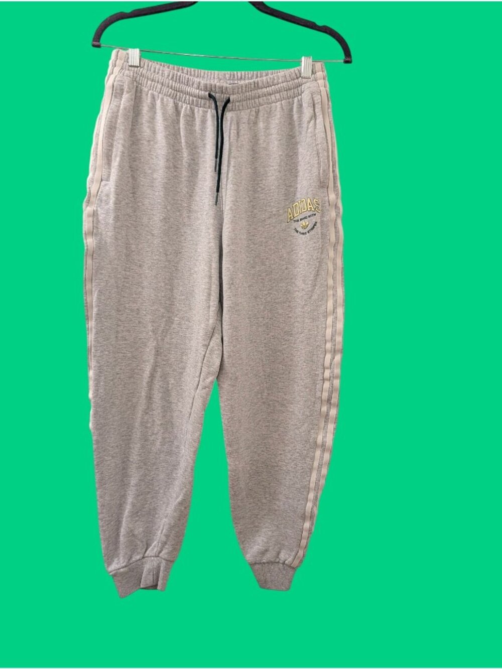 Adidas Gray Sweatpants With Logo Striped Sides Elastic Waistband & Cuffed Ankles
